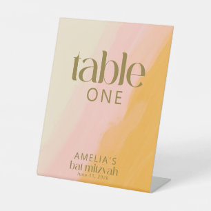 Moderne Aquarell-Rosa-Gelbe Bat-Mizwa-Tafel Sockelschild