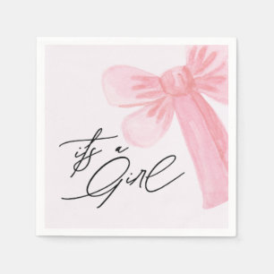 Moderne Aquarell-Rosa-Schleife Es ist ein Mädchen  Serviette