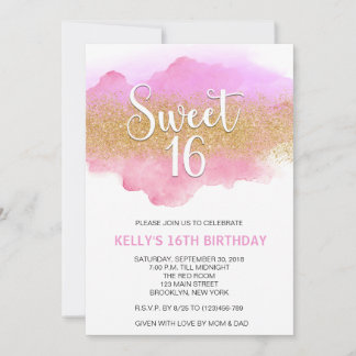 Moderne Aquarell-Rosa Sweet 16 Sechzehn Einladung
