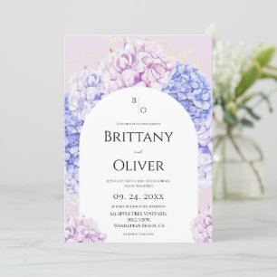 Moderne Aquarell-Rosa und Blaue Blumige Hochzeit Einladung