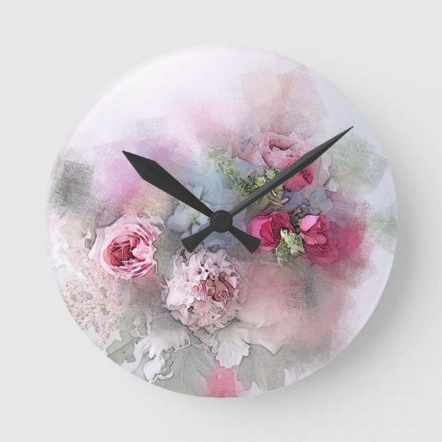 Moderne Aquarell-Rose Blume Florenz Runde Wanduhr (Vorderseite)