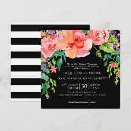 Moderne Aquarell-Rose Floral Wedding Black Ground Einladung