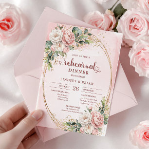 Moderne Aquarell-Roségold-Blumen-Probe-Dinner Einladung