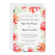 Moderne Aquarell Rote Blume Einladung Hochzeit