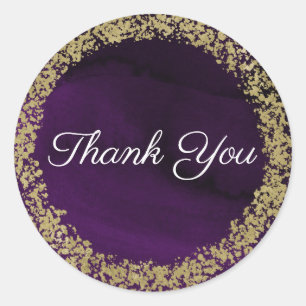 Moderne Aquarell Royal Purple & Gold Hochzeit Runder Aufkleber