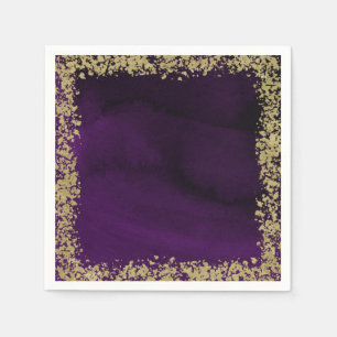 Moderne Aquarell Royal Purple & Gold Hochzeit Serviette