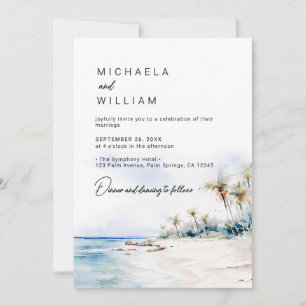 Moderne Aquarell Strandhochzeit Destination Einladung