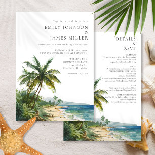 Moderne Aquarell Strandhochzeit im All-in-One-Stil Einladung