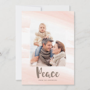 Moderne Aquarell-Wash PEACE-Fotokarte Rosé Feiertagskarte