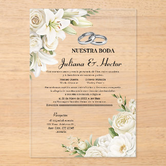 Moderne Aquarell Weiße Hochzeit Blumen  Acryleinladungen