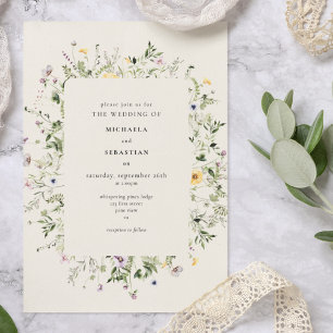 Moderne Aquarell-Wildblumen-Hochzeit Einladung