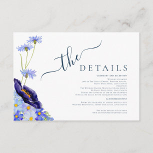 Moderne Aquarell-Wildblumen-Hochzeitsdetails in Bl Begleitkarte