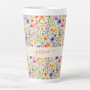 Moderne Aquarell-Wildblumen-Muster-Schriftname Milchtasse