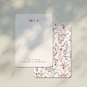 Moderne Aquarell-Wildblumen Rosa Monogramm & Name Mitteilungskarte