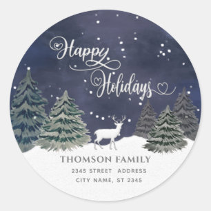 Moderne Aquarell Winterszene Happy Holidays Clas Runder Aufkleber