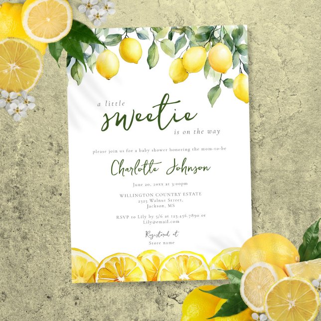 Moderne Aquarell Zitronenfrüchte-Babydusche Einladung (Modern Watercolor Lemon Citrus Baby Shower Invitation)