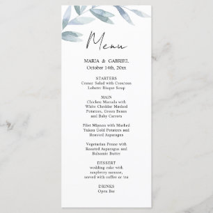 Moderne Aquarellbahn. Airy Wedding Menu Card Menükarte