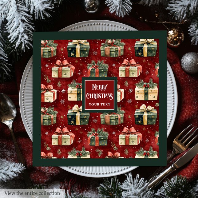 Moderne Aquarellbahn Holiday Red Green Napkins Ges Serviette (Modern Watercolor Holiday Red Green Napkins Gift)