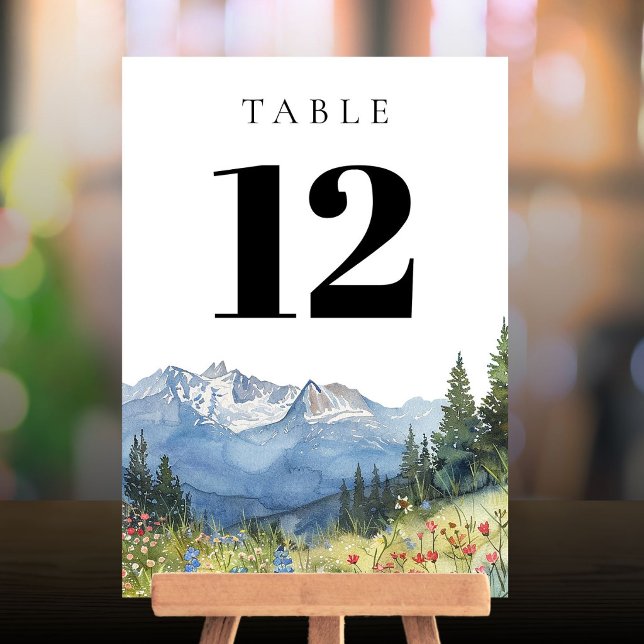 Moderne Aquarellbahn Wildblume Tischnummer (Modern Watercolor Mountain Wildflower Table Number)