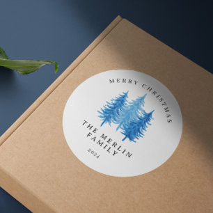 Moderne Aquarellbäume Frohe Weihnachten Runder Aufkleber