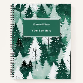 Moderne Aquarellbäume Schneeszene Weihnachten Notizbuch