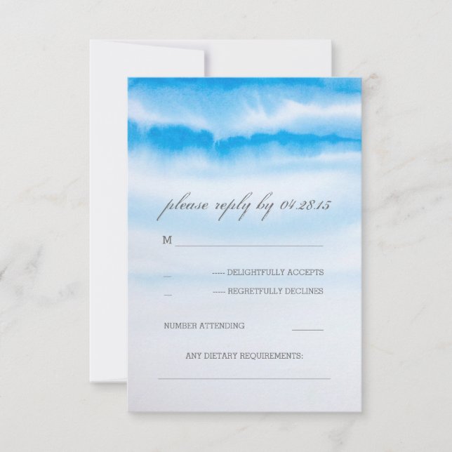 moderne Aquarellblau Hochzeitskarten RSVP Karte (Vorderseite)