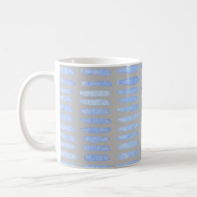 Moderne Aquarellblau Schlaganfälle auf Grau Kaffeetasse (Links)