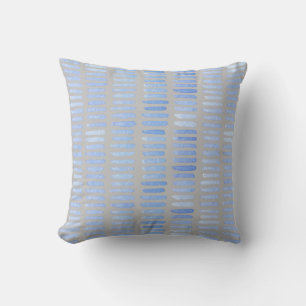 Moderne Aquarellblau Schlaganfälle auf Grau Kissen