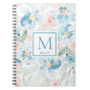 Moderne Aquarellblau-und Blush-Blume Ursprünglich Notizblock