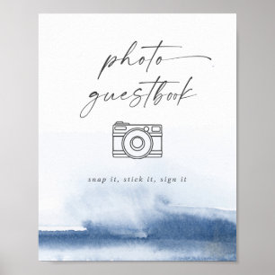 Moderne Aquarellblaue Hochzeitsfoto-Gästebuch Poster