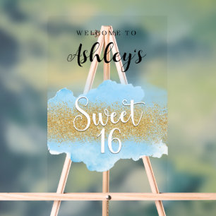 Moderne Aquarellblaue Sweet 16 Sechzehn Acrylschild