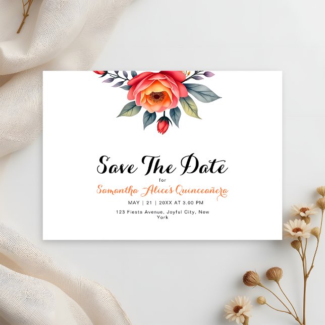 Moderne Aquarellblume 15. Geburtstag Quinceanera Save The Date (Von Creator hochgeladen)