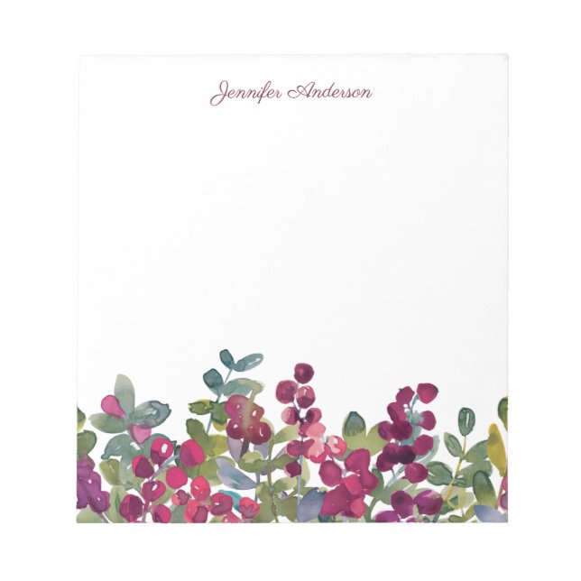 Moderne Aquarellblume Burgundy Buds personalisiere Notizblock (Vorderseite)