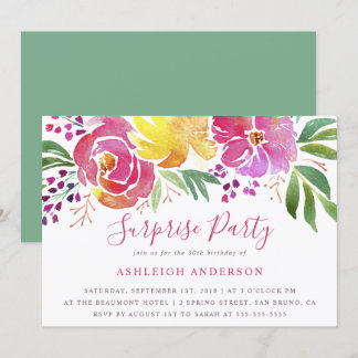 Moderne Aquarellblume Überraschung Party Einladung