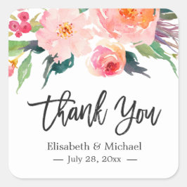 Moderne Aquarellblume Vielen Dank Gastgeschenk Hoc Quadratischer Aufkleber