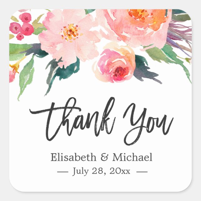 Moderne Aquarellblume Vielen Dank Gastgeschenk Hoc Quadratischer Aufkleber (Vorderseite)