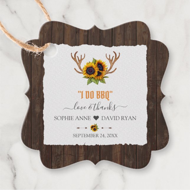 Moderne Aquarellblumen Antlers Wood I DO GRILLEN Geschenkanhänger (Vorderseite)