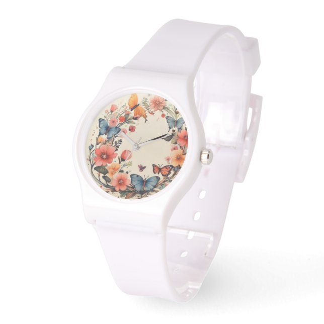 Moderne Aquarellblumen Armbanduhr (Winkel)