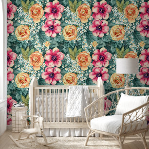 Moderne Aquarellblumen Bunter Garten Süß Tapete