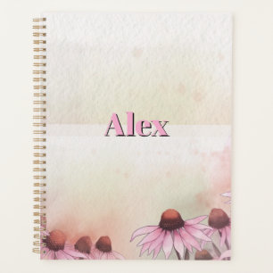 Moderne Aquarellblumen & personalisierter Name Planer