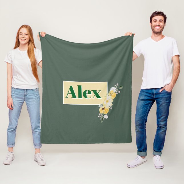 Moderne Aquarellblumen und grüner Hintergrund Fleecedecke (Beispiel)