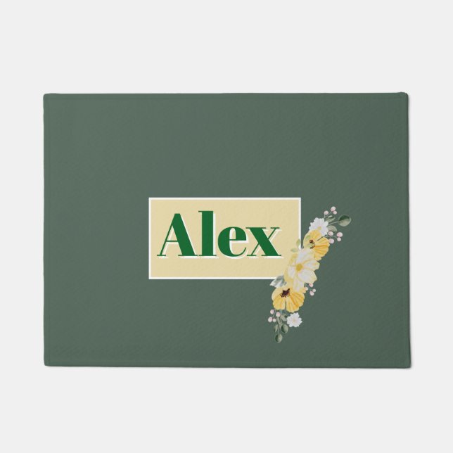 Moderne Aquarellblumen und grüner Hintergrund Fußmatte (Vorderseite)