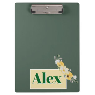 Moderne Aquarellblumen und grüner Hintergrund Klemmbrett