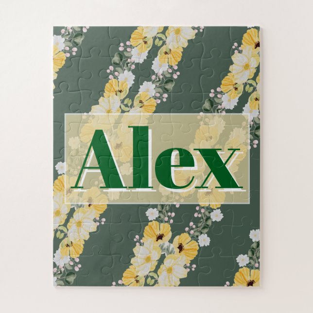 Moderne Aquarellblumen und grüner Hintergrund Puzzle (Vertikal)