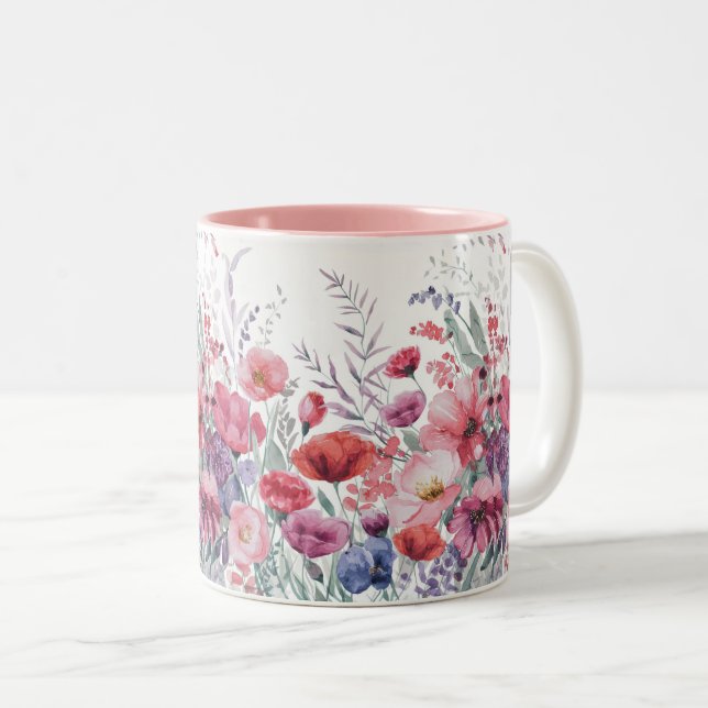 Moderne Aquarellblumen Zweifarbige Tasse (VorderseiteRechts)