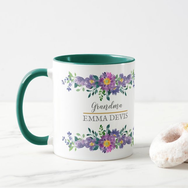Moderne Aquarellblumenschrift elegante Oma Tw Tasse (Mit Donut)