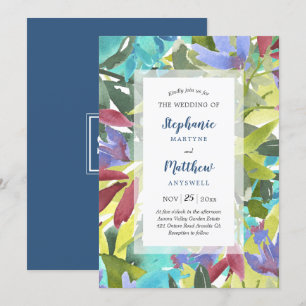 Moderne Aquarellblütenblätterung Türkisblüte Hochz Einladung