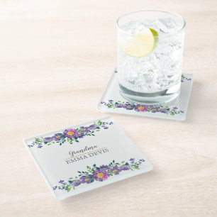 Moderne Aquarellblütenschrift elegante Oma Glasuntersetzer