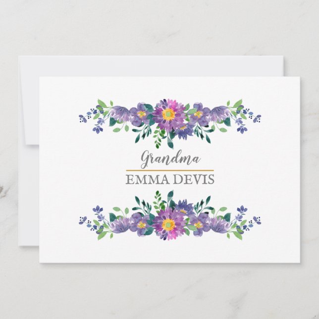 Moderne Aquarellblütenschrift elegante Oma Save The Date (Vorderseite)