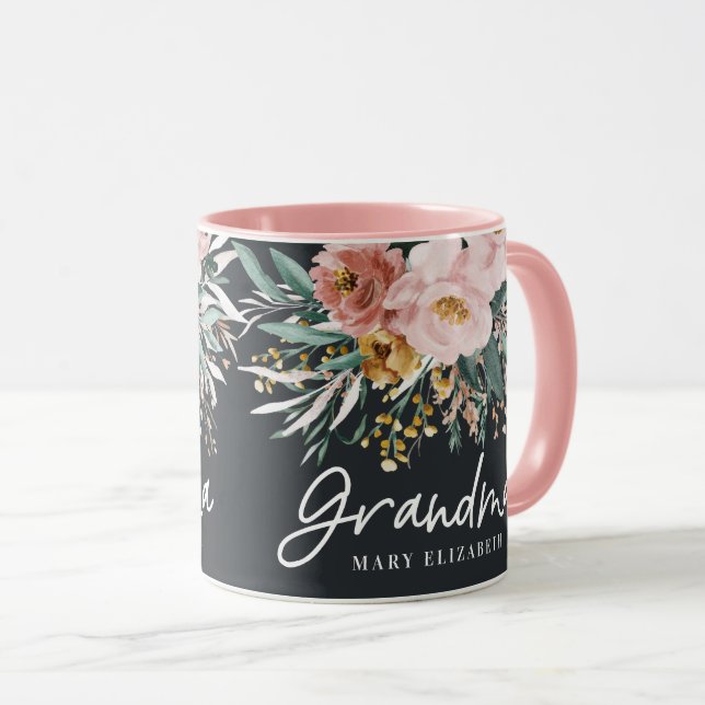 Moderne Aquarellblütenschrift elegante Oma Tasse (VorderseiteRechts)
